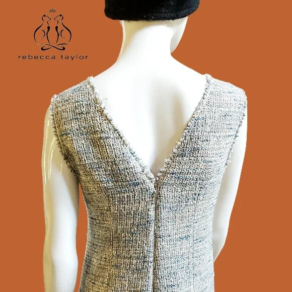 REBECCA TAYLOR NEW Preppy Tweed Ruffle Panel Sleeveless Shift Dress 6